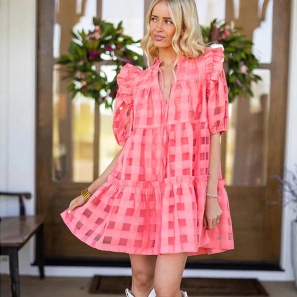 Buddy Love Coral Checkered Mini Dress